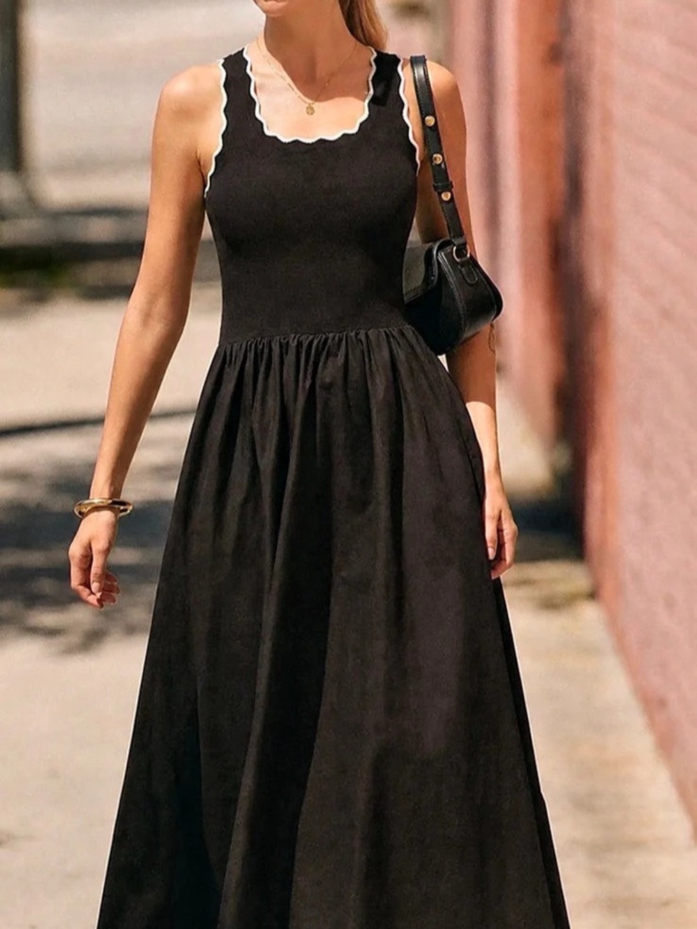 Commense Scalloped Trim Knit-Bodice Maxi Dress XL